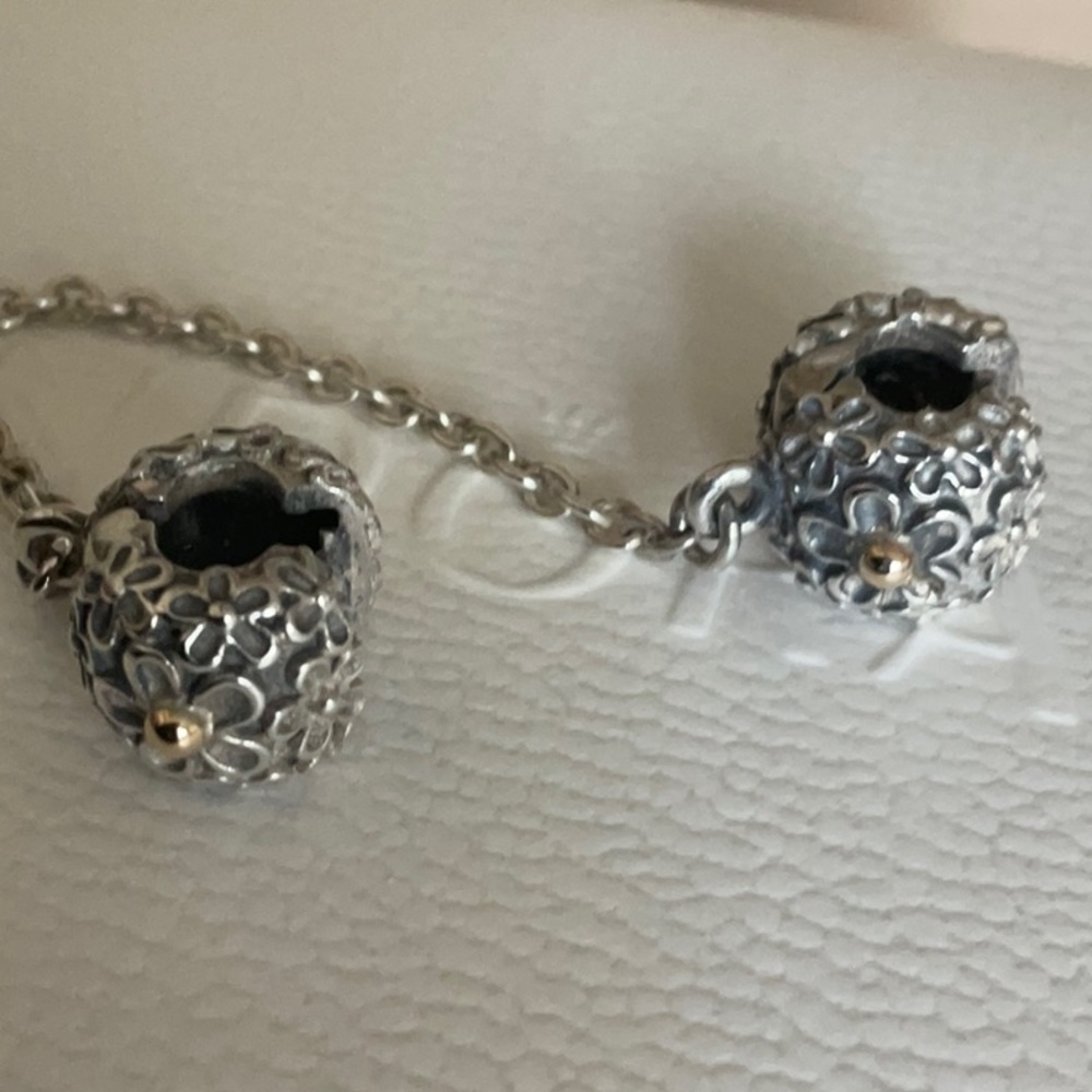Pandora Silver and Gold Floral Safety Chain Bracelet - Picture 2 of 4